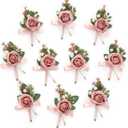 Serwalin 10Pcs Boutonniere for Men, Pink Groom and Best Man Boutonniere, Artificial Flowers for Wedding Decor, Prom, Homecoming, Ceremony Anniversary, Formal Dinner Party
