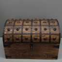 Nautical Cove Treasure Chest Keepsake and Decorative Wood Box (Medium 6.5x4.5x4.5) - Storage Box, Wooden Box with Hinged Lid, Rustic Storage, Pirate Storage Box, Vintage Wooden Chest