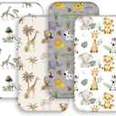 4 Pack Safari Jungle Animals Neutral Unisex Fitted Nursery Baby Sheets Set Toddler Mattress Sheets for Baby Boys or Girls (Bassinet Sheets)