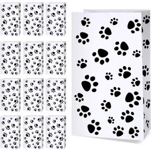 Blulu 36 Pack Dog Paw Gift Paper Bags Dog Paw Treat Goodie Bags Party Favors for Cat Pet Party Favor (White Black)