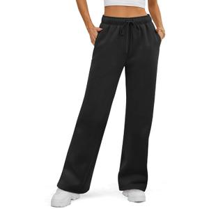 ATHMILE Womens Sweatpants 2025 Fall Baggy Wide Leg Sweatpant Fleece Lined Straight Leg Sweat Pants (Large, Black)