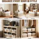 5 Pack Woven Storage Baskets for Shelves, Decorative Basket Organizer Storage Bins for Toys, Books, Clothes, Closet, Nursery, Bathroom Cotton Rope Shelf Baskets for Organizing, Khaki & White