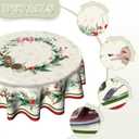 Imiss Christmas Holly Round Tablecloth Winter Snowflake Wrinkle Resistant Table Cloth Xmas Red Bird Decor Table Cover for Winter Holiday Home Kitchen Picnic Party 60 Inch