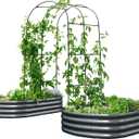 KING BIRD Raised Garden Bed with Arched Trellis Galvanized Planter Garden Box Outdoor for Gardening, Climbing Vegetables, Flowers 5.9x2.95x0.98 Ft 2PCS, Dark Grey
