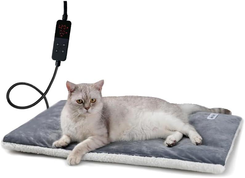 Rest-Eazzzy Heating Pad for Cats, Warming Mat with Removable Cover, 5 Level Timer & Temperature, Indoor Cat Bed (Pure-Grey, M) (Medium-1 Pack)