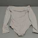 SUUKSESS Women Off the Shoulder Long Sleeve Bodysuit Double Lined Thong Bodysuit (Small, Stone)