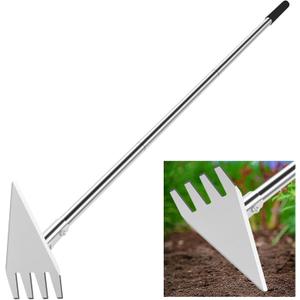 Dual Headed Hoe Garden Tool, Adjustable Long Handle Weed Puller, Stainless Steel Hoe Cultivator and Weed Rake Gardening Tool, for Gardening Planting, Weeding, Digging, Loosening Soil