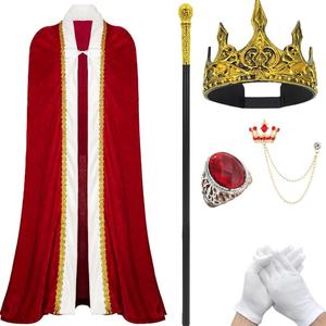 King & Queen Costume Set for Adults with Crown & Scepter, Medieval Royal Cape for Halloween & Christmas