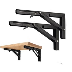 Black Folding Shelf Brackets Max. Load 220 lb, Heavy Duty DIY Wall Mounted Shelf Bracket Space Saving for Table Work Bench (12 INCH-2PCS)