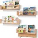 BOMID Wall Bookshelves,Set of 4 Natural Wood Floating Bookshelf,Nursery Shelves,Floating Book Shelves for Wall(Burlywood)