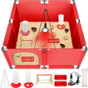 All-in-One Chicken Brooder Box for Chicks Starter Kit with Timer Heat Lamp & Stand, Perch, Sawdust, Feeder & Waterer, Large Sturdy Poultry Brooder for Up to 30 Baby Chicks, Ducks & Quail