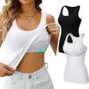 V FOR CITY Womens Shelf Bra Tank Tops Racerback Workout Camis Yoga Shirt Cotton Undershirt 2 Pack (Medium, Black/White)