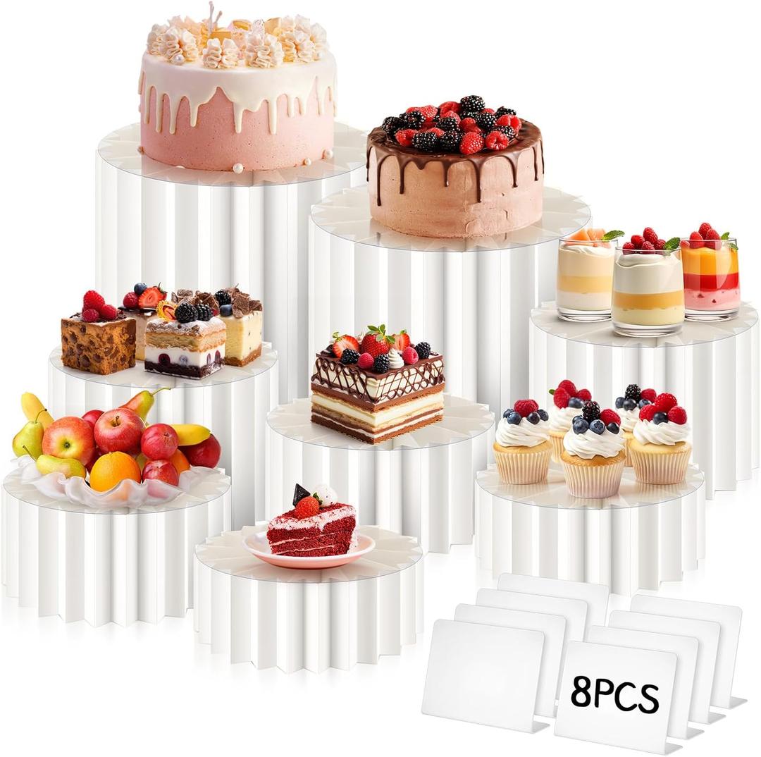 Marsui 8 Pcs Buffet Risers Food Display for Dessert Table Cake Riser Display Stands Acrylic Foldable Cardboard Cake Stands Tall Columns for Parties Birthday Wedding Pillars Decoration (Small)