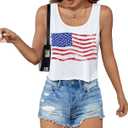 4th of July Crop Tops for Women Funny American Flag Shirts Tank Top Outfits (White, XS)