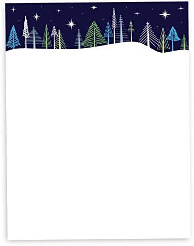 Colorful Trees Christmas Stationary - 60 Sheets - Premium Holiday Letter Paper