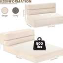 JUIKURY Folding Sofa Bed, Convertible Sleeper Chair with Pilow Foldable Matress, 2 in 1 Pull Out Loveseat Sofa Portable Fold Out Chair Bed Floor Couch Lounge for Living Room Bedroom (Beige, Queen)