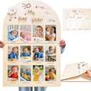 Large Foldable My First Year Photo Board, 33 x 22 Inch Wooden My First Year Photo Frame, First Year Photo Board for 12 Monthly Baby Pictures, First Birthday Decoration & Newborn Parents Gift (Cloud, 12 Photos)