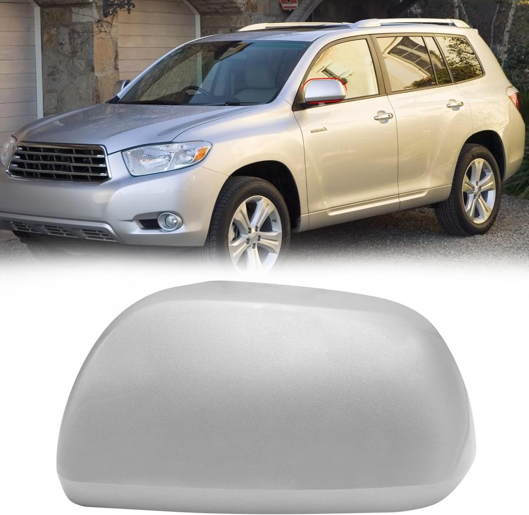Moonlinks Compatible with Toyota Highlander 2009 2010 2011 2012 2013 2014 Left Side Mirror Cover Replacement, Silver Tone Left Driver Side Door Rearview Mirror Cap Trim