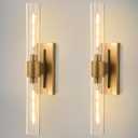 Champagne Brass Bathroom Wall Sconce - Set of 2 Modern Gold Light Sconces - Clear Glass Tube Vanity Lights - Vertical or Horizontal Mounted Dimmable Lighting Fixtures for Indoor Living Room Hallway, 2 Pack
