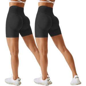 Women Workout Shorts High Waist Gym Yoga Shorts,Scrunch Butt Seamless Athletic Shorts (Medium, Black/Black)