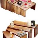 8Pcs Wood Risers Display Stands 2 Set, 4 Tier Rectangular Spice Rack for Food, Desserts, Cup Cake Stand, Large Tiered Shelf Organizer for Perfume, Makeup, Dolls, Collectibles