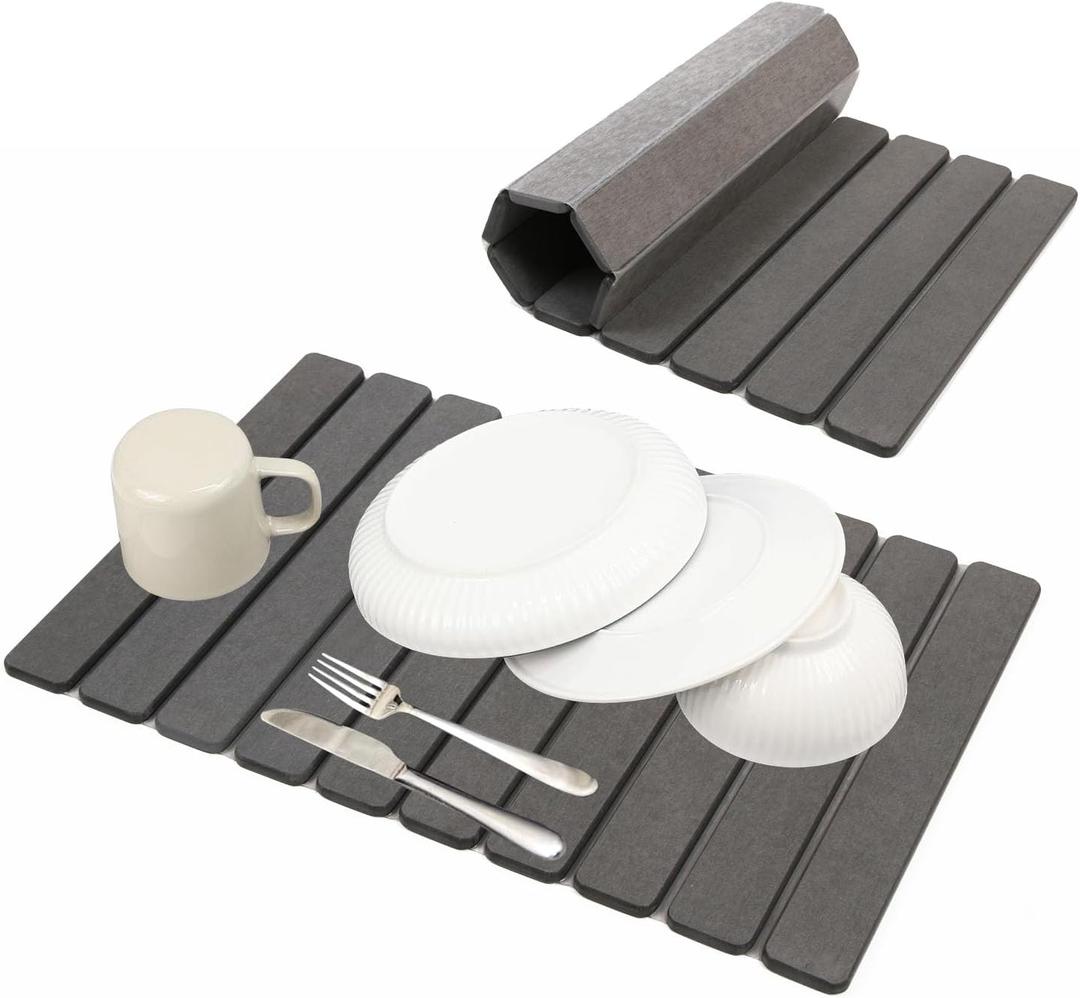 Dish Drying Mats, 24"16" Fast Dry Stone Mat for Kitchen Counter / Sink, Eco-Friendly Super Absorbent Diatomaceous Earth Mats for Dishes Bottles Cups, Match any Countertop (23.2" x 15.4", Dark Gray)