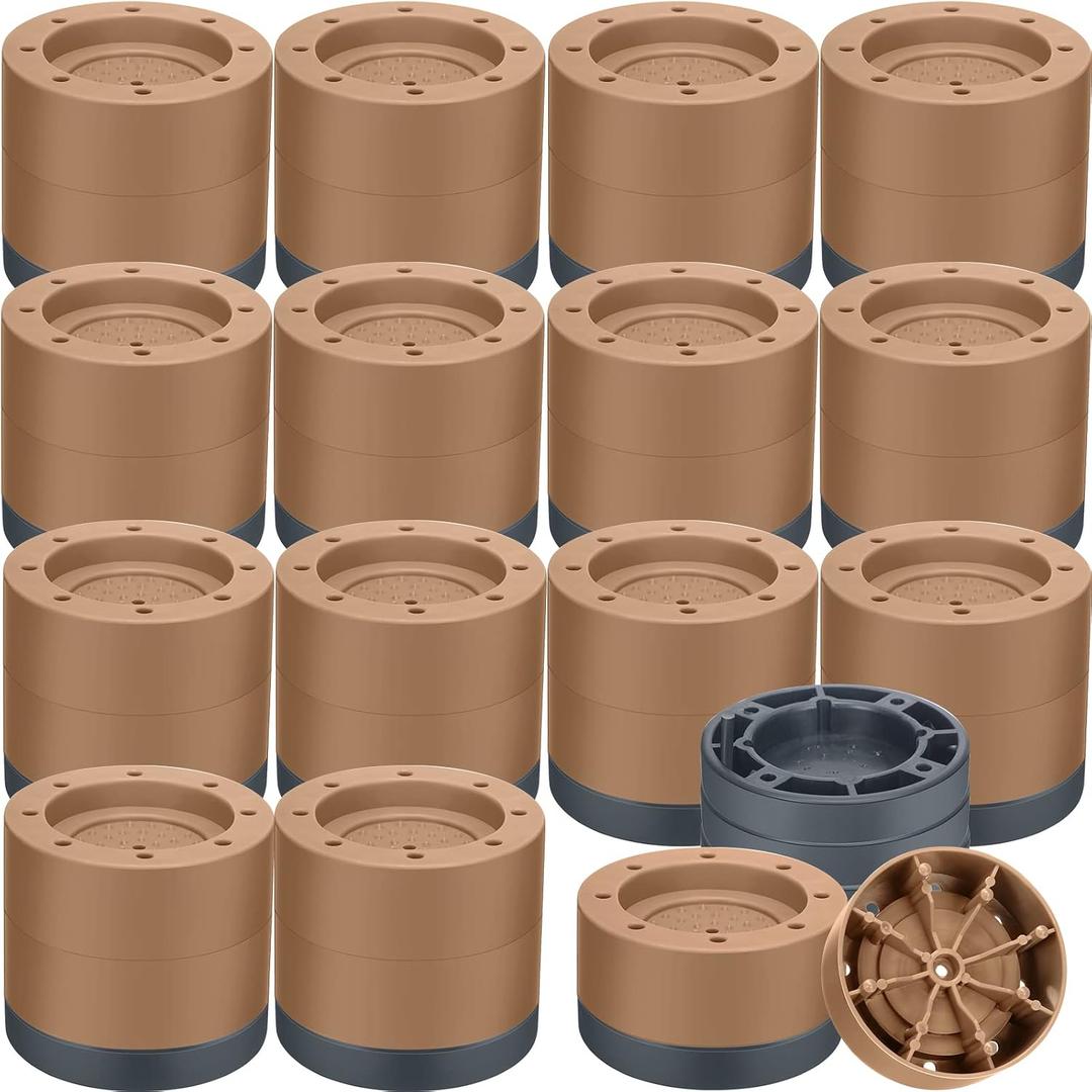Treela 16 Set Furniture Bed Risers Adjustable Bed Risers Lifts Height 0.5" 1" 1.4" 2.4" or 5.3" Stackable Heavy Duty Furniture Height Extenders Lifts for Desk Table Chair(Brown)