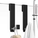 PMMASTO Shower Door Hooks, (7.5 Inch) Extended Towel Hooks for Bathroom Frameless Glass Shower Door, Stainless Steel Heavy Duty Hooks for Hanger Robe,Towel (Black ''L'' Shape Pack of 2) (Fits 3/8" Thick Door)