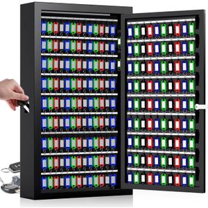 225 Keys Key Lock Box Wall Mount with Additional 16 Side Hooks and Key Tags, Anti-Theft Key Box Key Cabinet with Side Opening, Key Organizer Key Safe for Home Office Garage Rental Business (Black)