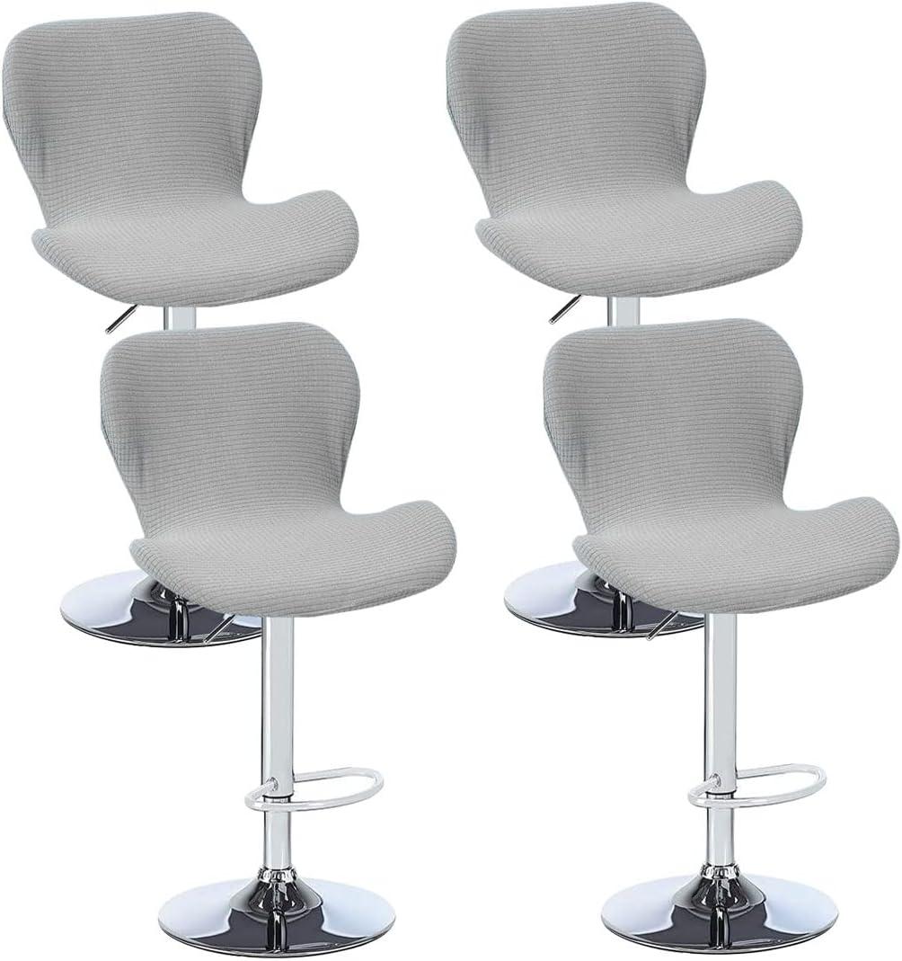 Counter Height Bar Chairs Cover Set of 4 Jacquard Swivel Bar Stools Slipcovers Stretchable Swivel Barstools Chair Covers Protector for Home Kitchen Bar Cafe Light Grey