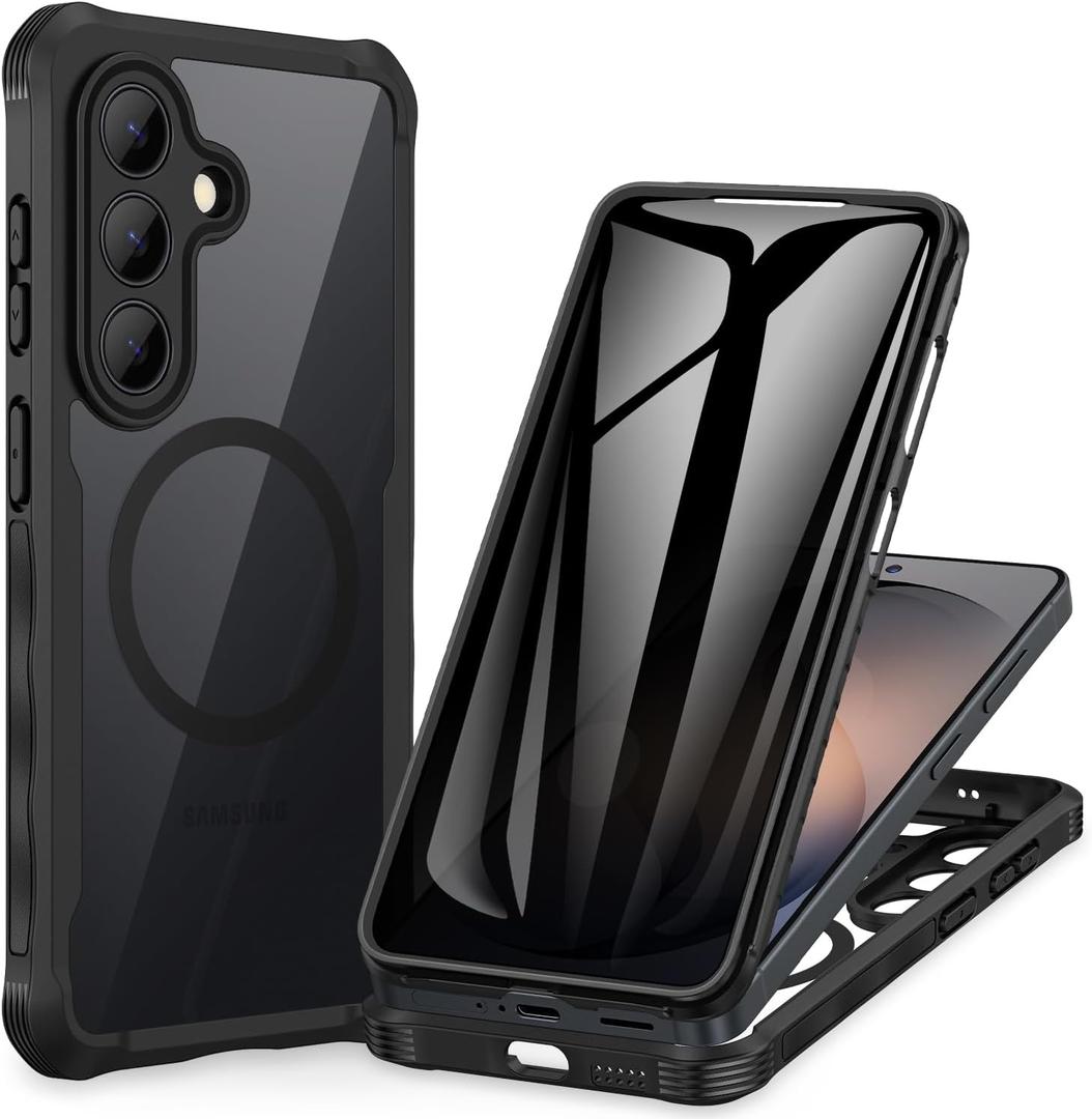 CENHUFO Privacy for Samsung Galaxy S26 Plus Case, Full Body Phone Case with Built-in 9H Tempered Glass Privacy Screen Protector and Camera Protector, Shockproof Protective Magnetic Cover - Black