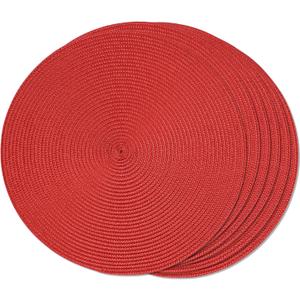 FunWheat Round Braided Placemats Set of 6 Table Mats for Dining Tables Woven Washable Non-Slip Place mats 15 inch (Red, 6pcs)