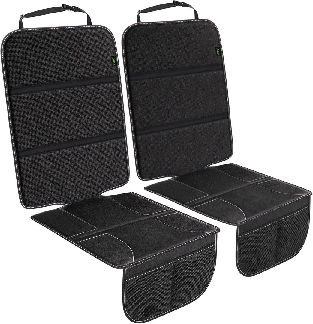 PIDO Car Seat Protector for Child Car Seat, 2 Pack Carseat Protector with Thick Padding and Storage Pockets, Waterproof Protection Cover Mat for Vehicle Leather Upholstery (Black/White)