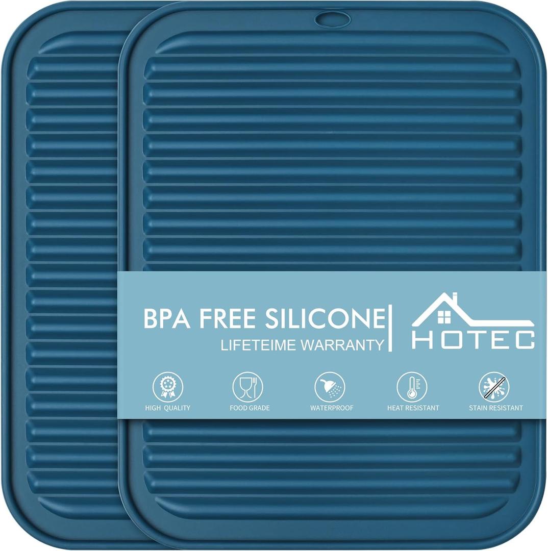 HOTEC BPA Free Silicone Trivets for Hot pots and Pans, 446 Heat Resistant for Kitchen Counter Dish Drying Mat, Set of 2 Classic Blue
