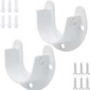 Biaungdo 1-1/4 Inch Stainless Steel Closet Rod End Supports, 2 Pcs White Heavy Duty Wardrobe Rod Brackets Closet Pole Sockets Flange Rod Holder, U-Shaped