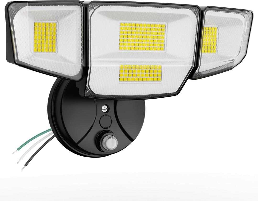 Abovizo 90W Flood Lights Outdoor, 10000LM Dusk to Dawn Outdoor Lighting, IP65 Waterproof, 6500K Daylight, 4 Heads LED Security Light for Garage, Yard, Porch (Black)