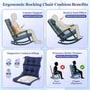 Rocking Chair Cushion, Waterproof and Fade-Resistant Adirondack Rocker Cushions, Indoor/Outdoor Rocking Chair Pads, High Back Memory Foam Patio Furniture Cushions with Ties, Back Cushion:23"Lx22"W, Seat Cushoin:22"Lx22"W, Navy Blue