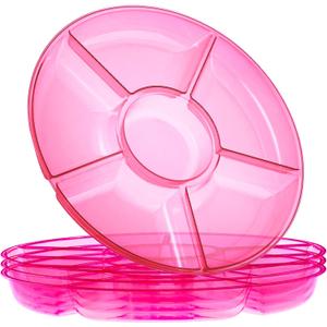 Plastic Pro 6 Sectional Round Plastic Serving Tray/Platters Pink Pack of 2
