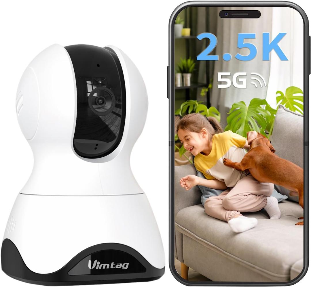 VIMTAG 2.5K Pet Camera Indoor with Phone App, 360 Dog Camera with Speaker, Indoor Cameras for Home Security, 5G/2.4G WiFi, Motion Tracking & AI Detection, 2-Way Audio, Night Vision, SD/Cloud Storage