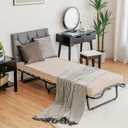 Folding Bed with 4 Inch Mattress, Rollaway Guest Bed w/Memory Foam & Sturdy Steel Frame, Portable Sleeper Bed Cot w/ 4 Rolling Casters, Dustproof Cover Included, Made in Italy