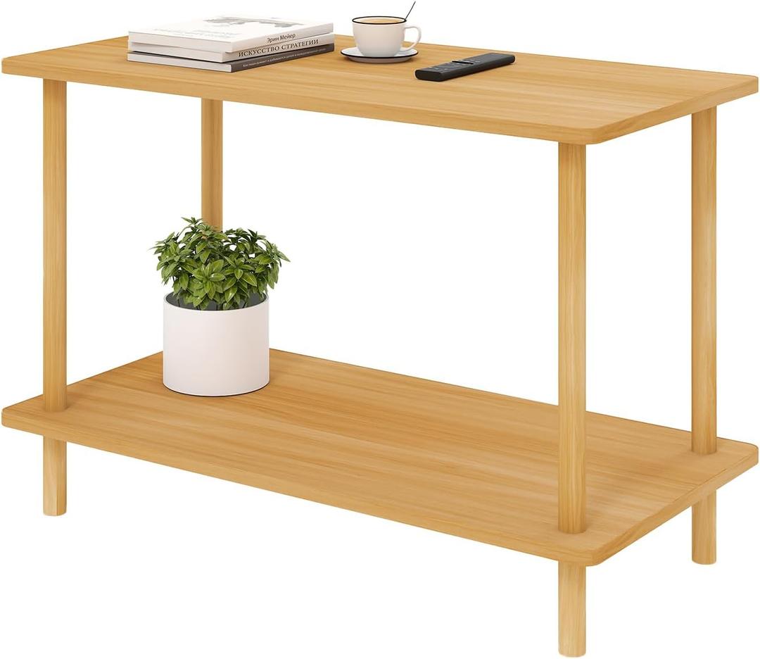 Funecy 2-Tier End Table, Sofa Side Table with Storage, Narrow Side Table, Bedside Table for Bedroomfor Living Room and Small Space (Natural), 31.5"L x 15.8"W x 21"H