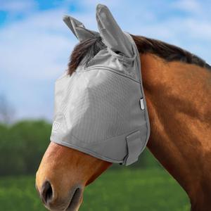 Harrison Howard UV-Proof Multi-Function Fabrics Thick Fleece Padding Horse Fly Mask Half Face with Ears Original Grey Horse Large