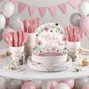 Funnymoom 400 Pcs Baby in Bloom Party Supplies for 50 Guests Pink Floral Baby Shower Paper Plates and Napkins Knives Spoon Fork Cup Disposable Wildflower Dinner Party for Spring Greenery Favor