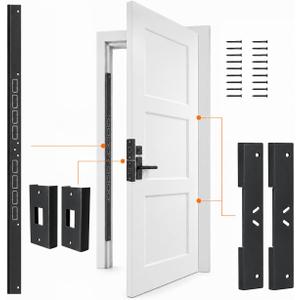 5-Piece Door Reinforcement Kit, 46" Steel Anti Kick-in Set, Black