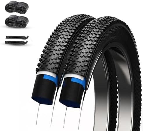 Mountain Bike Tires 24/26x1.95 Inch 2-Pack - Wear-Resistant Foldable Hybrid Tires with 2 Inner Tubes & Levers, Aggressive Tread for Trail, Commuter, Off-Road (24/26x1.95-30TPI)