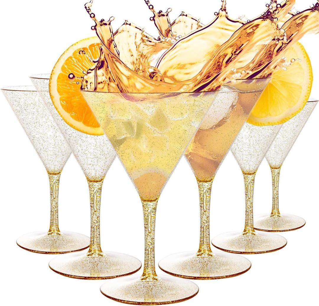 Liacere Martini Glasses Set of 6-11oz Plastic Gold Plastic Martini Glasses-Goblets&Chalices Elegant Colors,Hand-Blown,Art Deco Cocktail Colored Coupes For Manhattan,Cosmopolitan,SidecarSummer Party