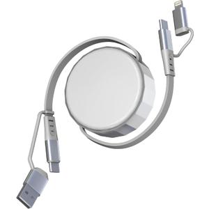 Retractable Multi Fast Charging Cable 3A - MFi Certified 4 in 1 Retractable iPhone Charger Cord 60W PD and Data Sync for iPhone 17/16/15/14, Galaxy, Android, Pad, Support Apple CarPlay & Android Auto