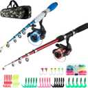 Fishing Rod Reel Combos Collapsible Fishing Rod Kit, 2PCS Telescopic Fishing Pole+2PCS Spinning Reels+Lures Hooks+Tackle Bag+Fishing Accessories Full Combo for Kids Youth
