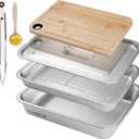 Grilling Prep and Serve Trays,Stainless Steel Large Capacity Food Prep Trays with Lid, Cutting Board Cooling Rack Food Tongs and Cleaning Brush,BBQ Accessories Gift
