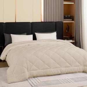 GOHOME 120x98 Oversized King Comforter All Season Extra Large King Size Microfiber Comforter Quilted Down Alternative Duvet Insert with 8 Corner Tabs (Oversized King-120"x98", Beige)